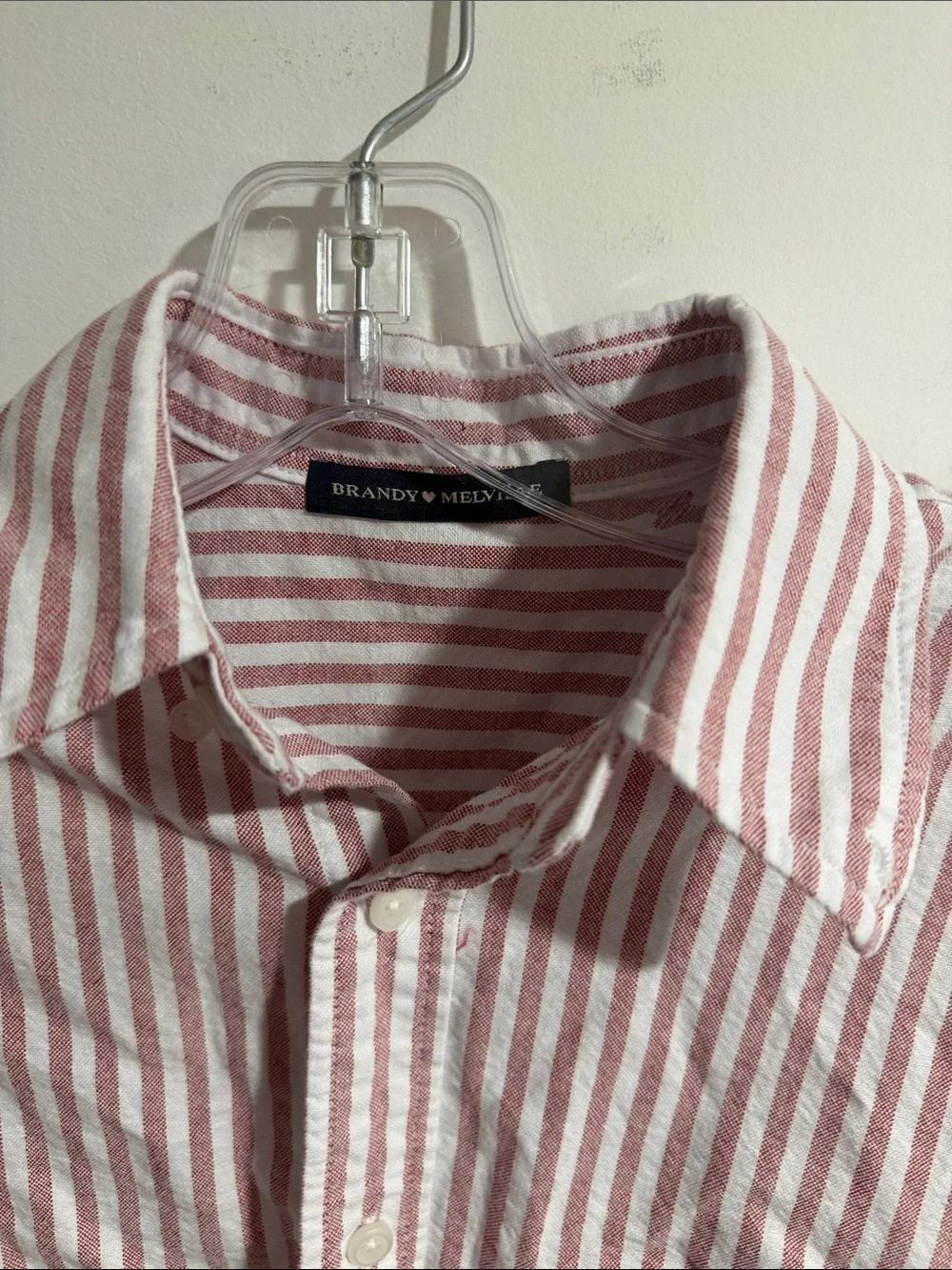 Brandy Melville Red and White Striped Button-Up Shirt & Shorts Set One Size
